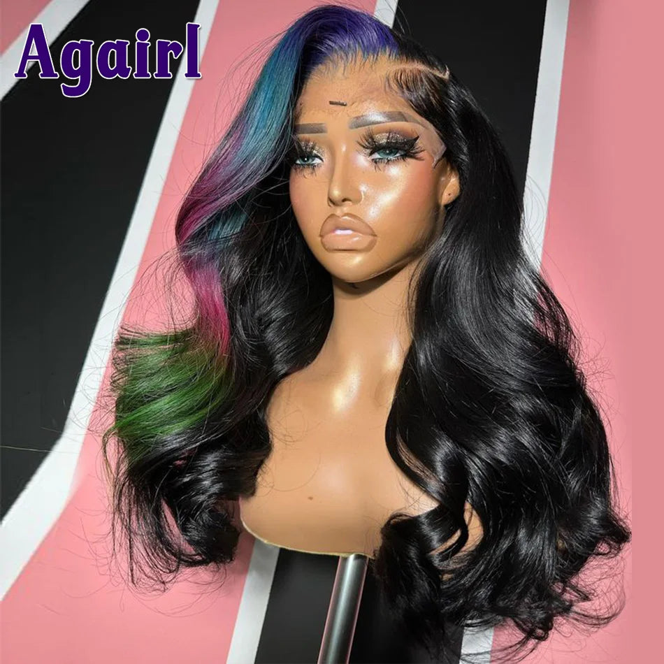 Lace Front Pre-Plucked Highlight Blue Pink Green Body Wave Wig