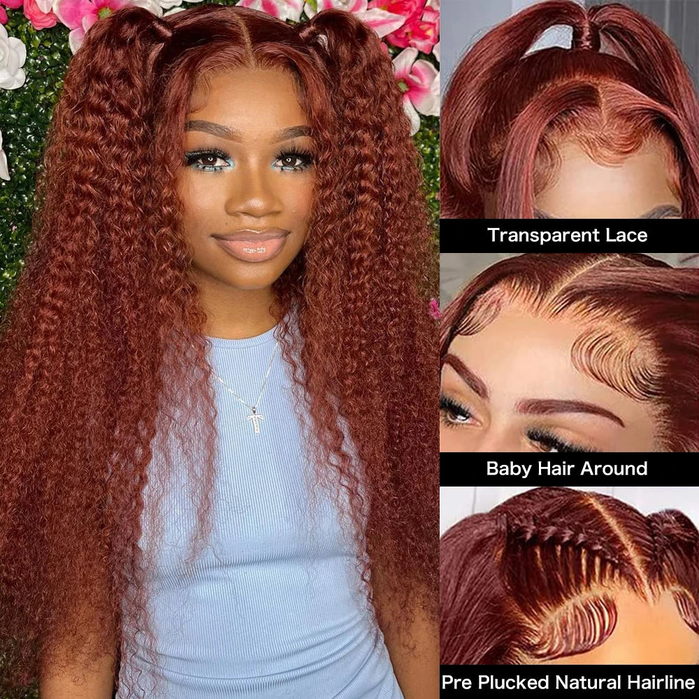 Lace Front Reddish Brown Jerry Curly Human Remy Hair Wigs