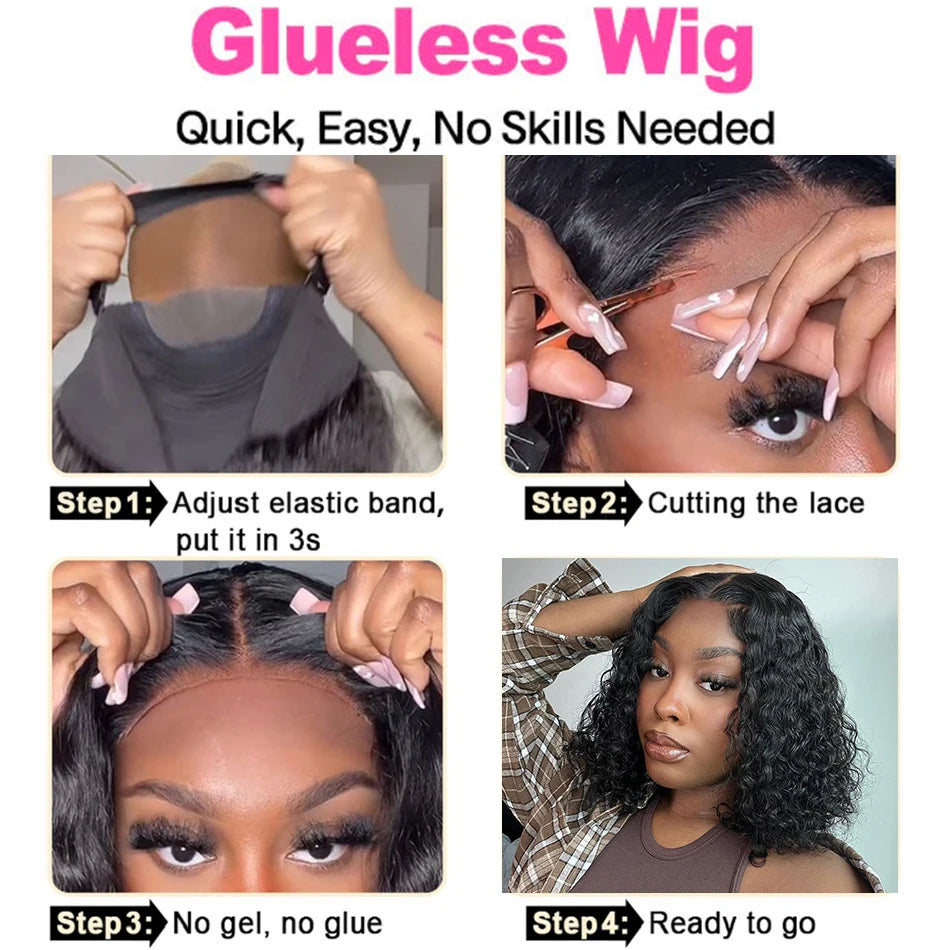 Glueless Lace Front Brazilian Human Hair Kinky Curly Wigs