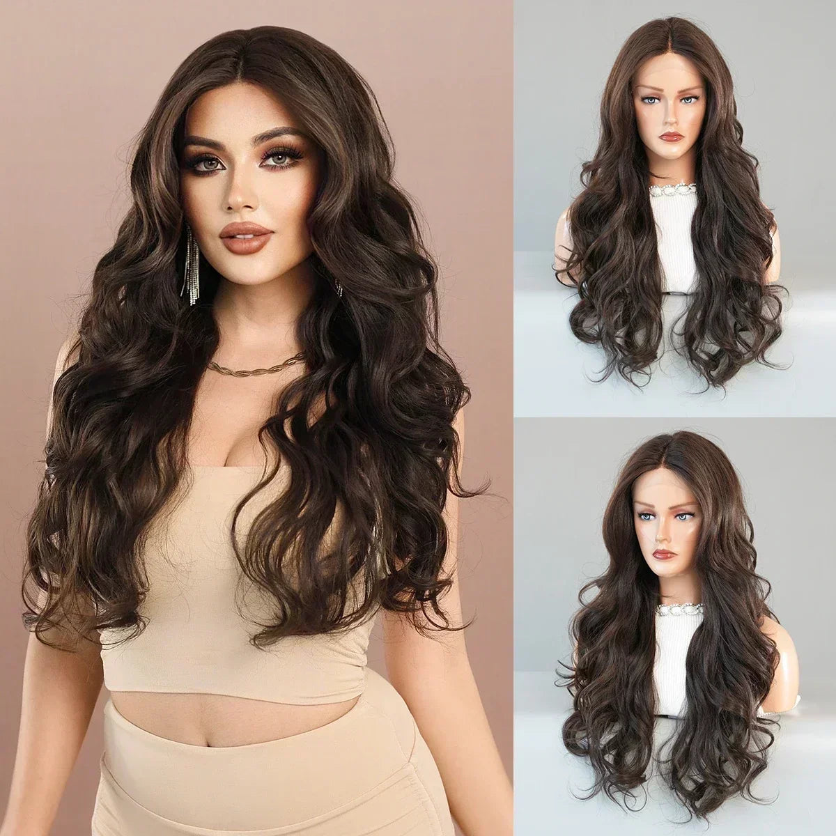 Synthetic Heat Resistant Lace Front HD Transparent Ombre Body Wavy with Bangs Wigs