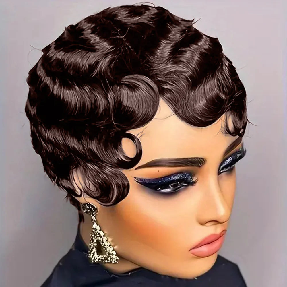 Pixie Cut Short Finger Wave Human Hair Wig