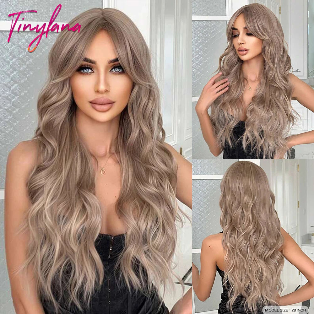 Synthetic Heat Resistant Curly Ombre Long Wavy Wigs with Bangs