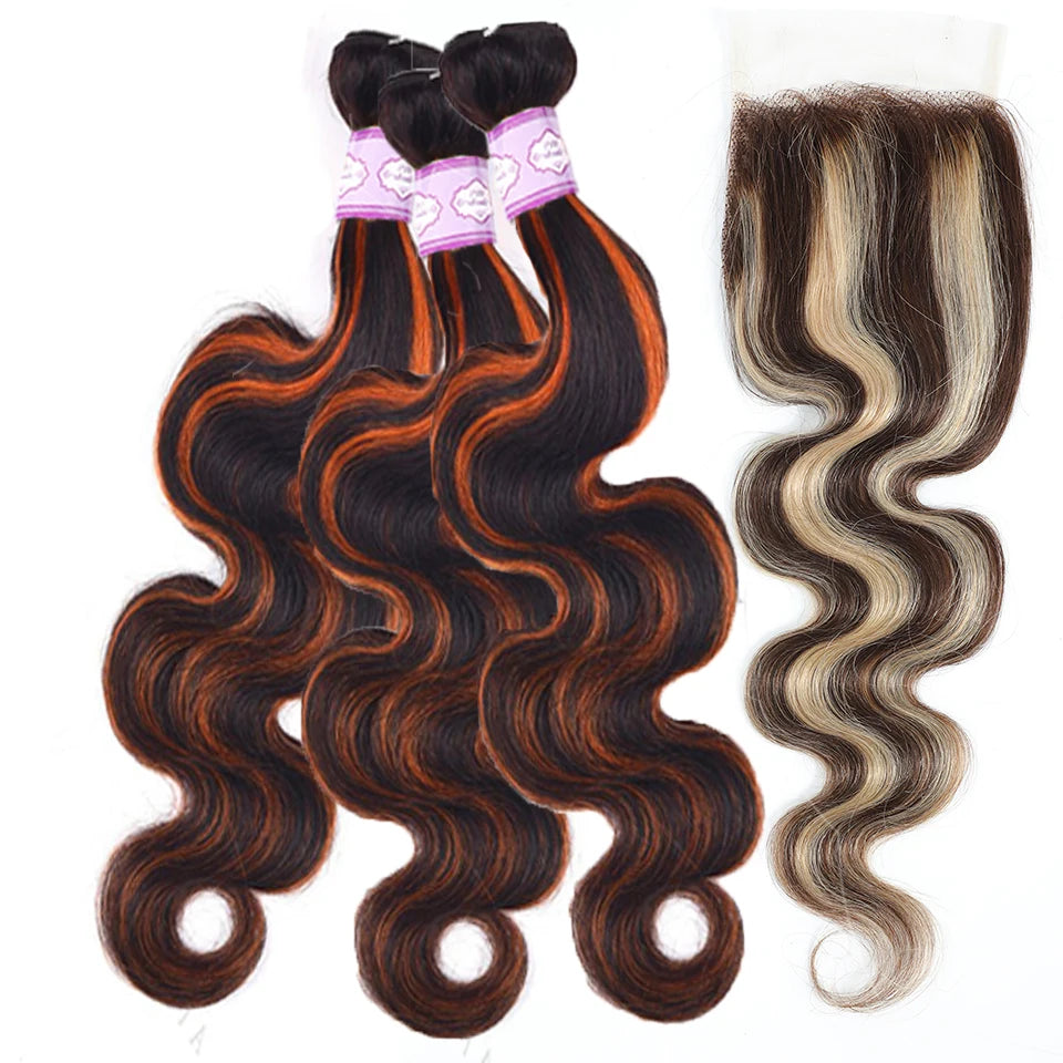 Highlight Blonde Orange Ginger Lace Frontal with Bundles Remy Human Hair