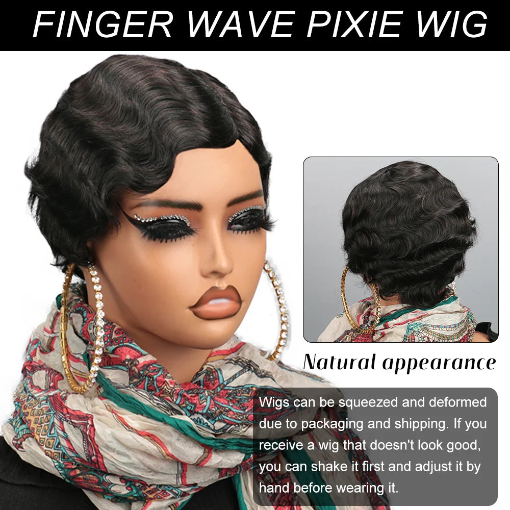Pixie Cut Short Finger Wave Human Hair Wig