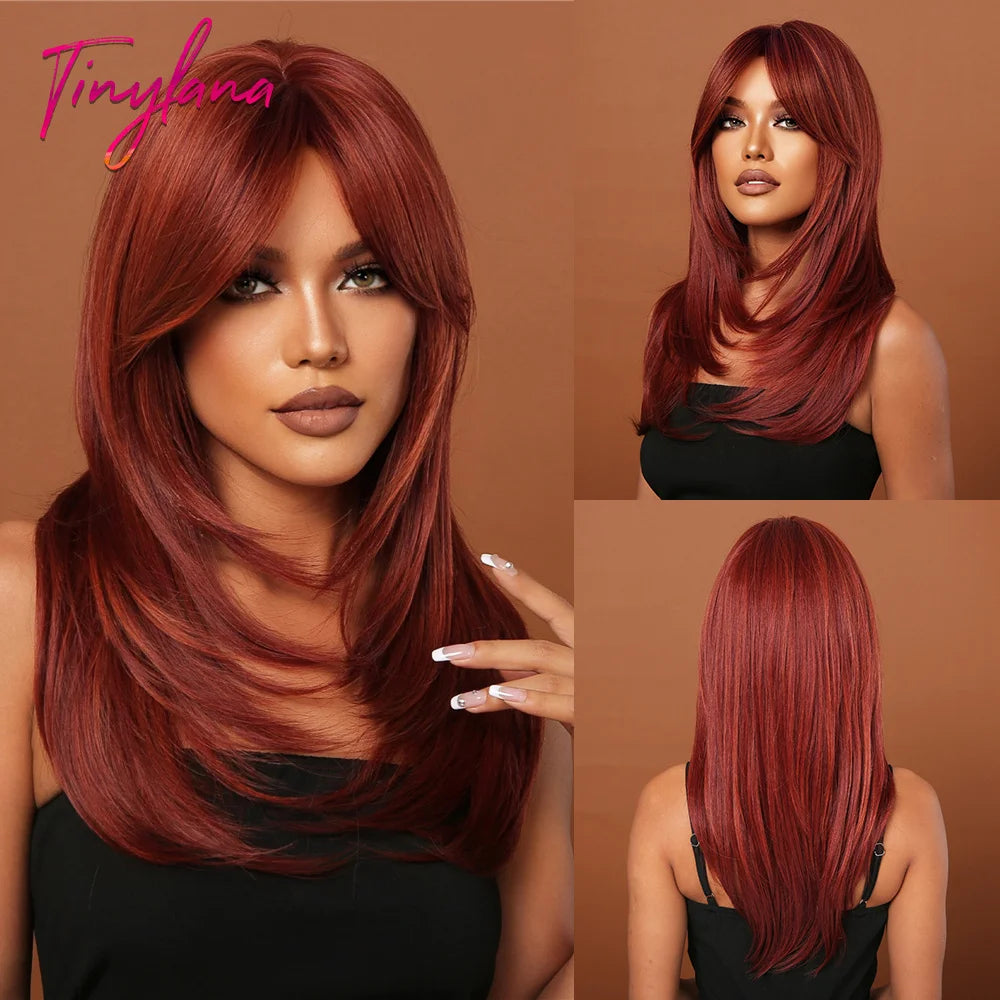 Synthetic Heat Resistant Long Straight with Bangs Ombre Layered Wig