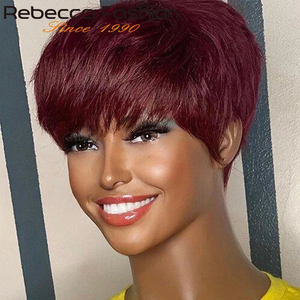 Pixie Cut Straight Brazilian Human Hair With Bangs Wigs