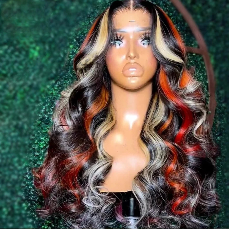Highlight Blonde Orange Ginger Lace Frontal with Bundles Remy Human Hair