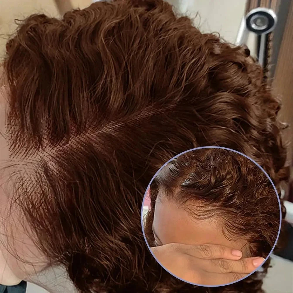 Lace front Preplucked Brown Kinky Curly Bob Brazilian Human Hair Wig