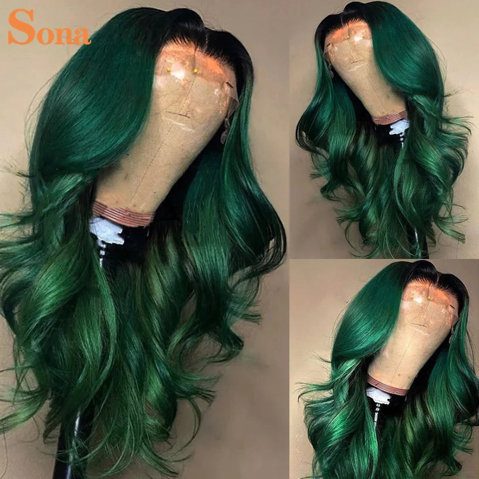 Lace Front Dark Green Human Hair Pre-Plucked Wig