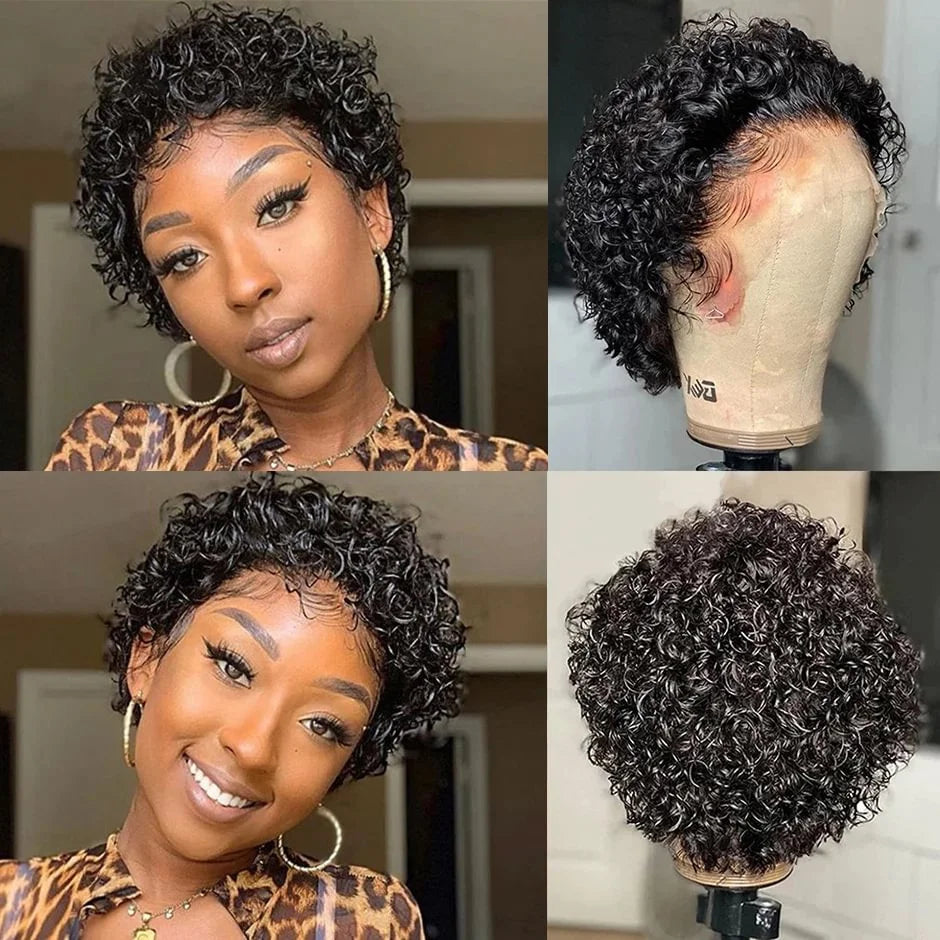Lace Front Pixie Cut Transparent Brazilian Human Hair Wig