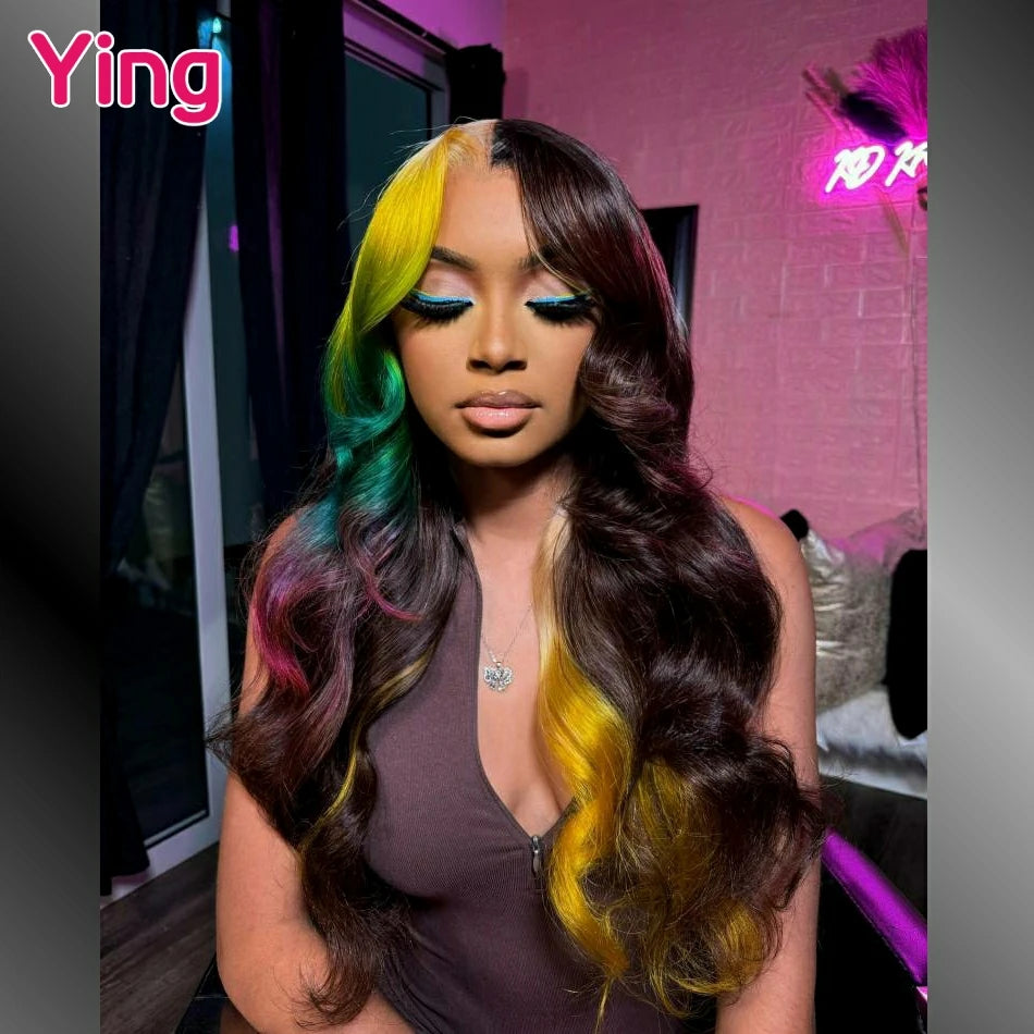 Lace Front Human Hair Multicolor Body Wave Pre Plucked Wigs