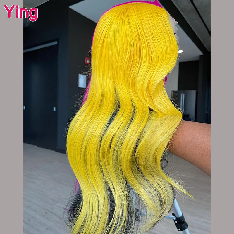 Lace Front PrePlucked Lemon With Pink Human Peruvian Remy Hair Wig