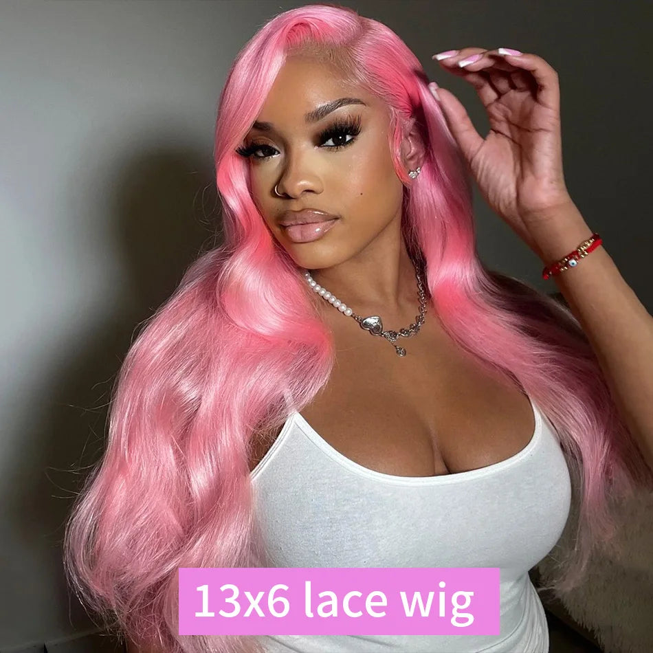 Lace Front Pink Body Wave Brazilian Human Hair Wigs