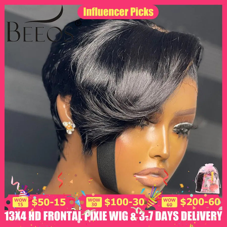 Lace Front Pre plucked Transparent Pixie Cut Human Hair Wigs