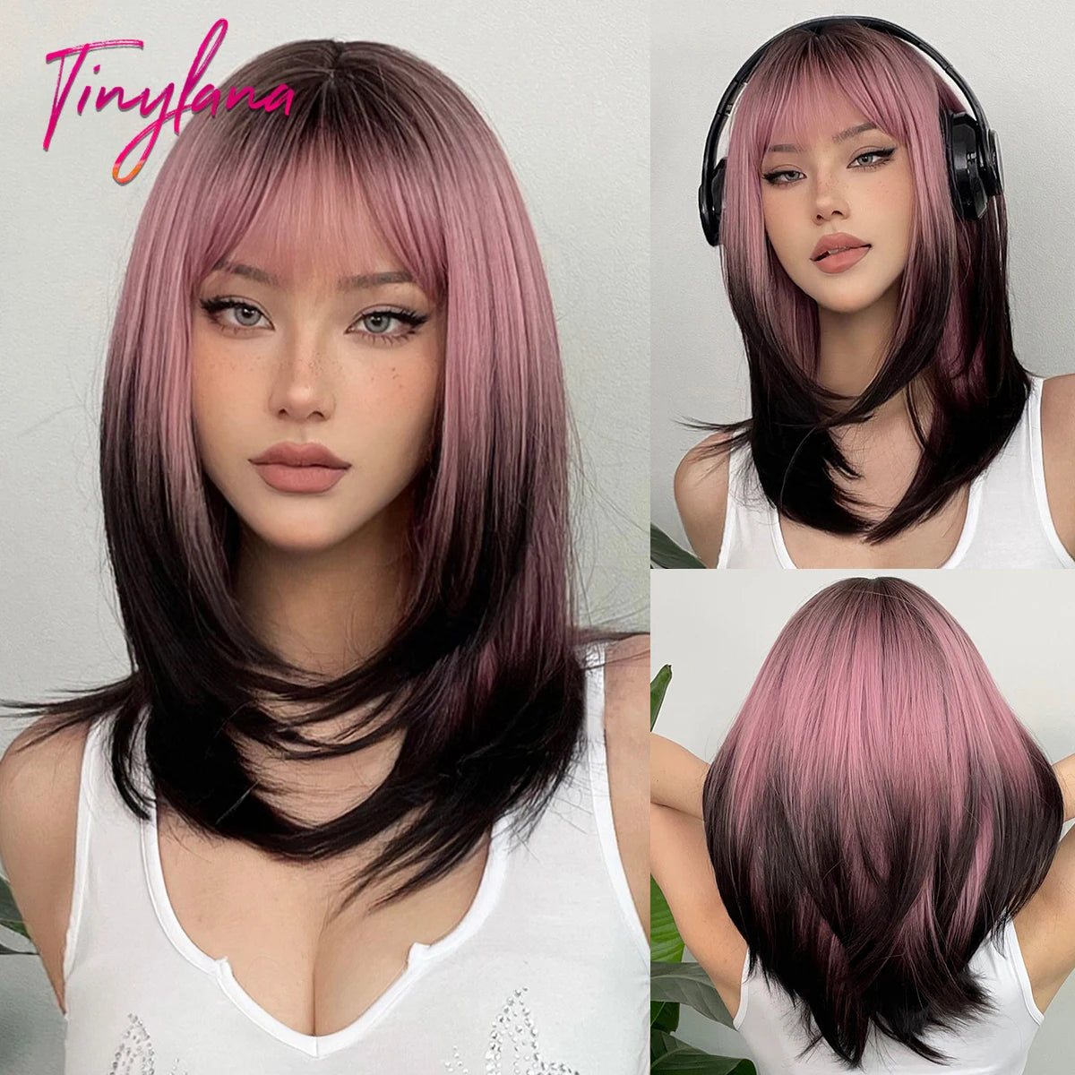 Synthetic Heat Resistant Long Straight with Bangs Ombre Layered Wig