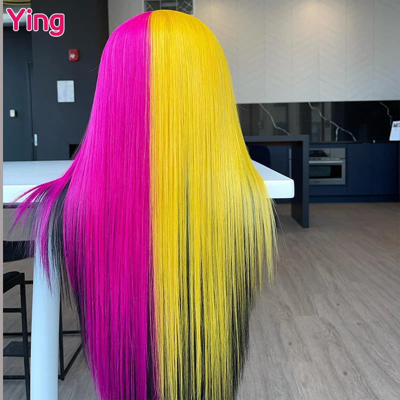 Lace Front PrePlucked Lemon With Pink Human Peruvian Remy Hair Wig