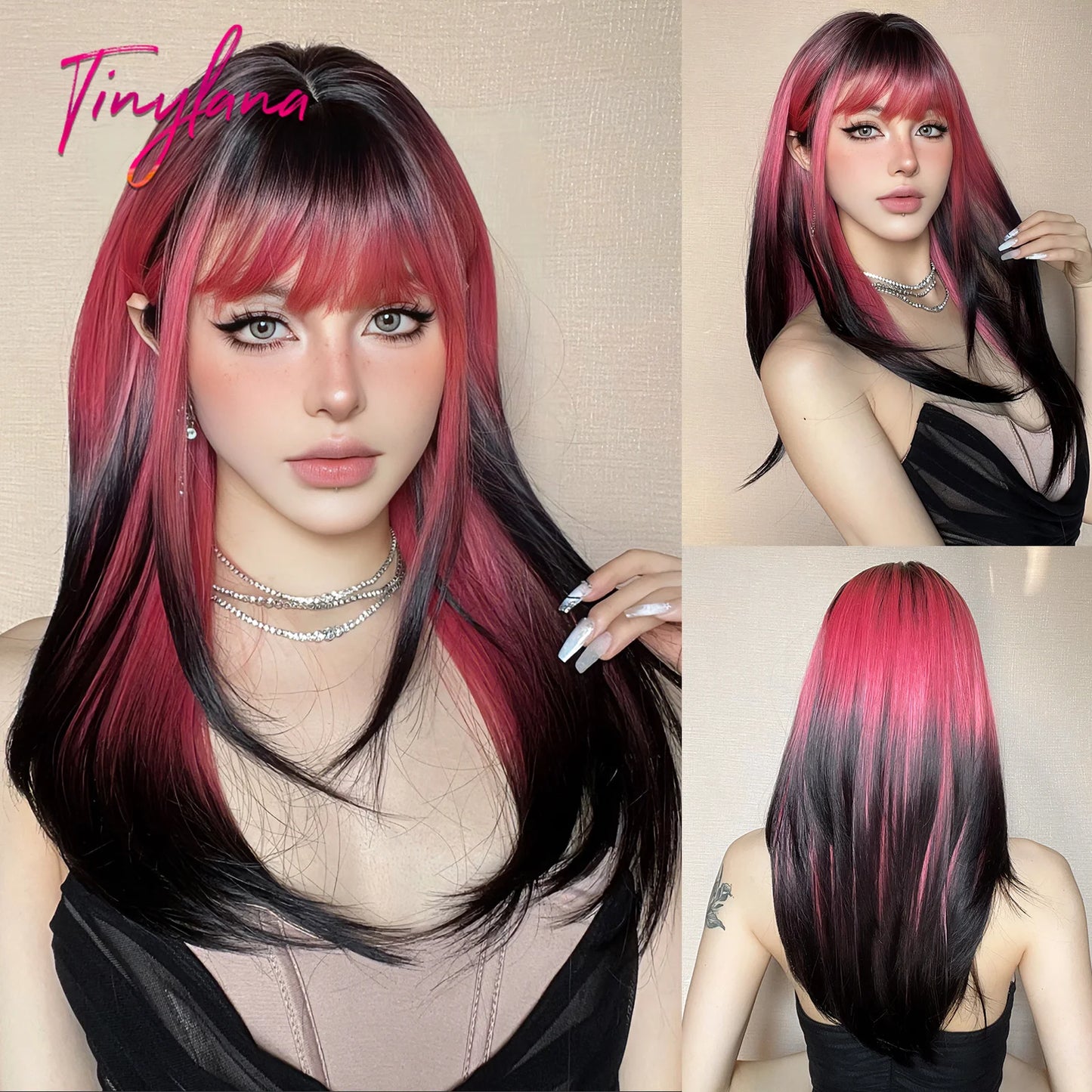 Synthetic Heat Resistant Long Straight with Bangs Ombre Layered Wig