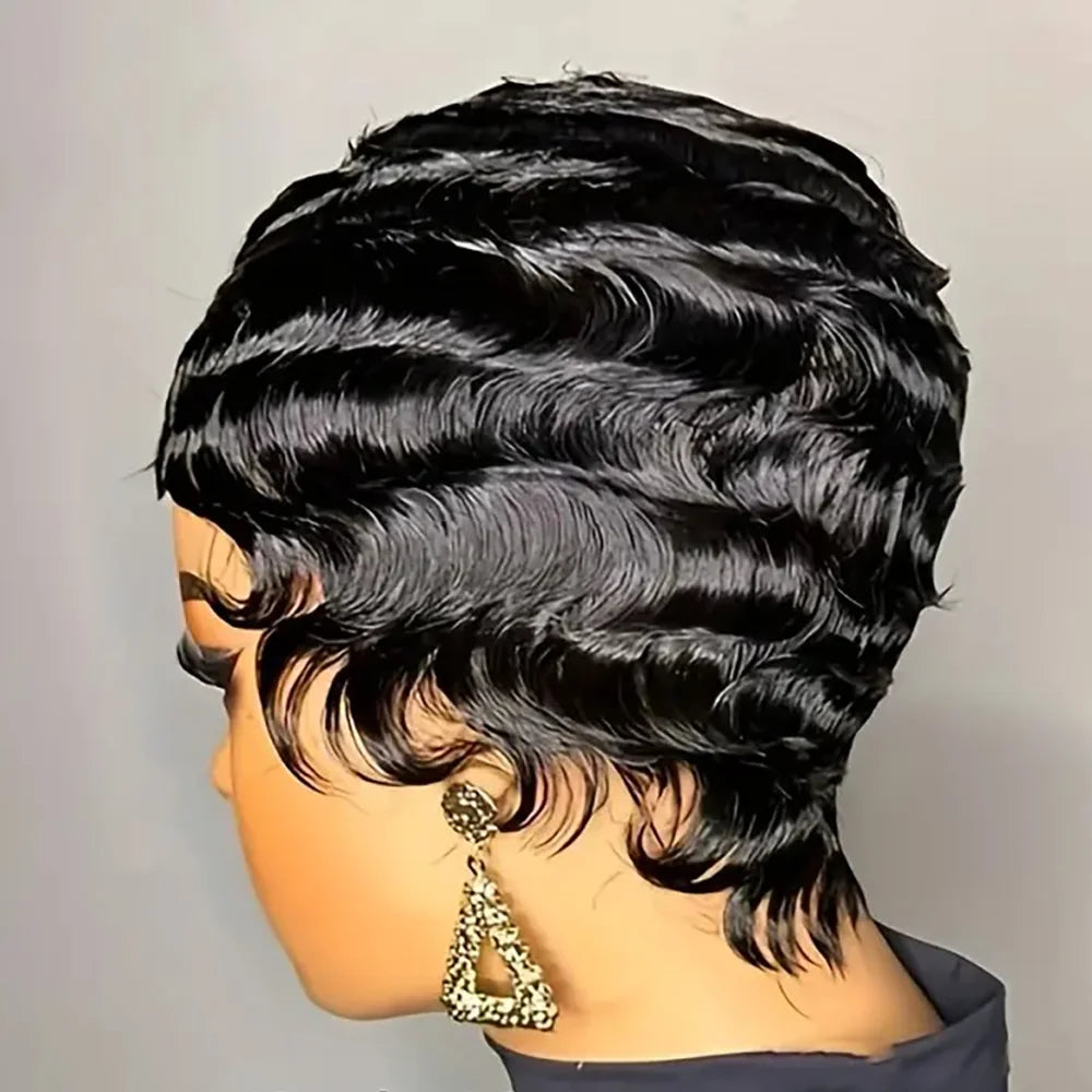 Pixie Cut Short Finger Wave Human Hair Wig