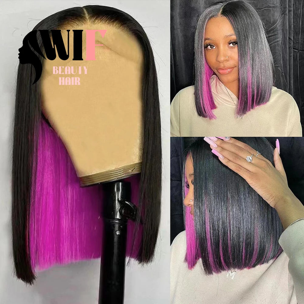 Lace Front Synthetic Heat Black Pink Body Wave Wig