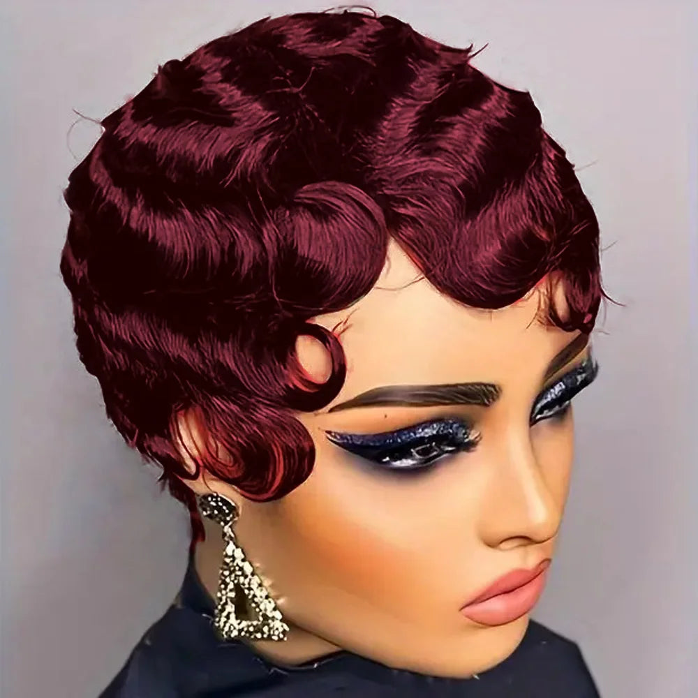 Pixie Cut Short Finger Wave Human Hair Wig