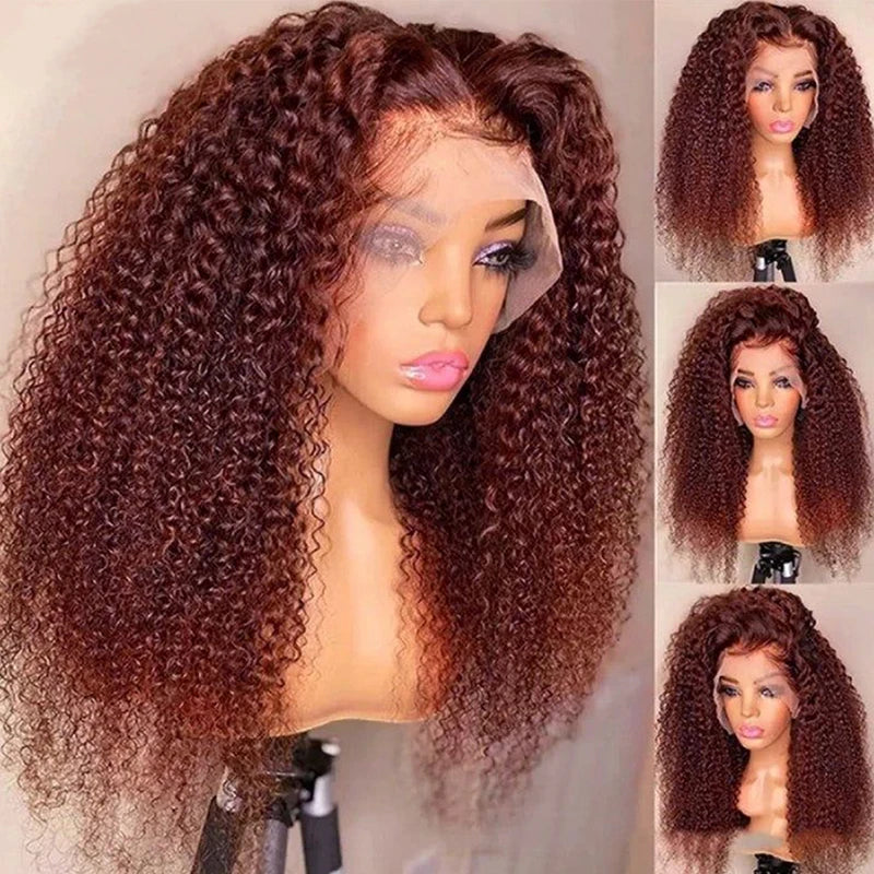 Lace Front Reddish Brown Jerry Curly Human Remy Hair Wigs