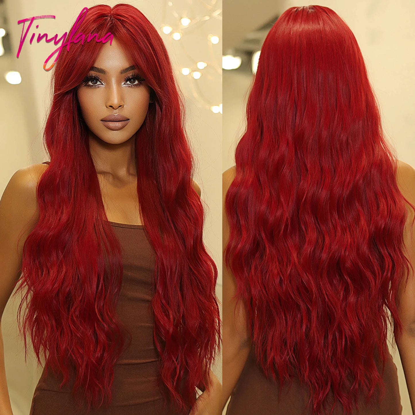 Synthetic Heat Resistant Curly Ombre Long Wavy Wigs with Bangs