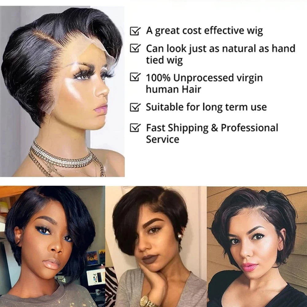 Pixie Cut Lace Front Brazilian Human Hair Wigs