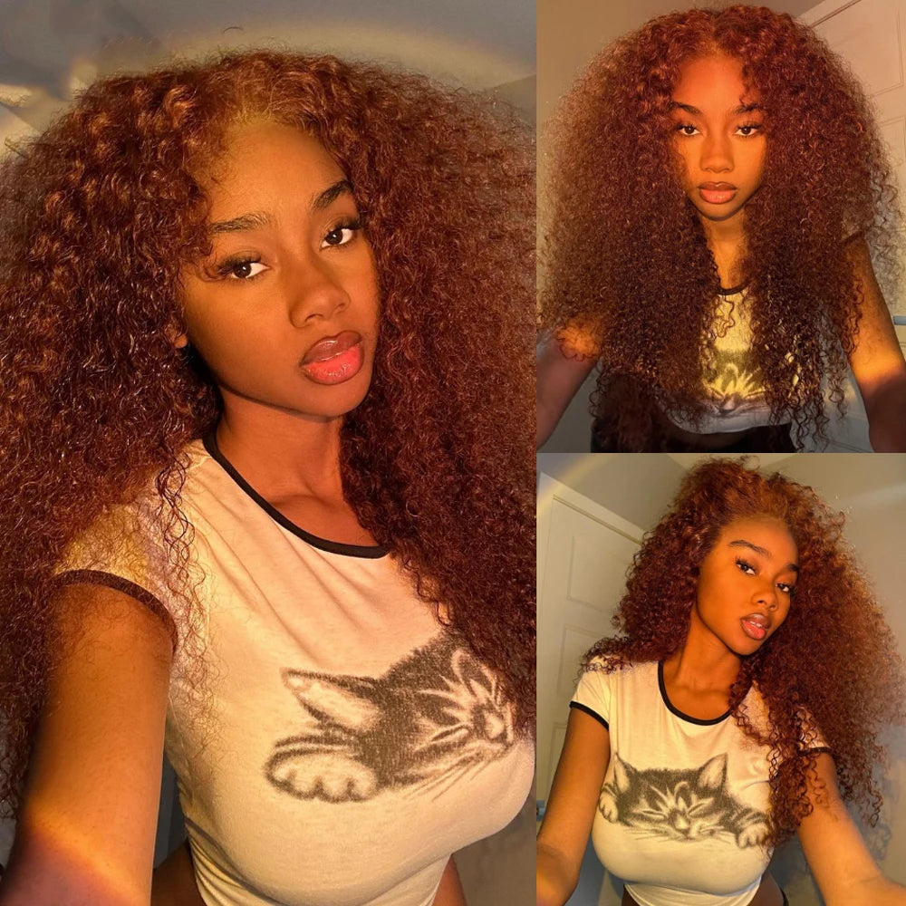 Lace Front Reddish Brown Jerry Curly Human Remy Hair Wigs