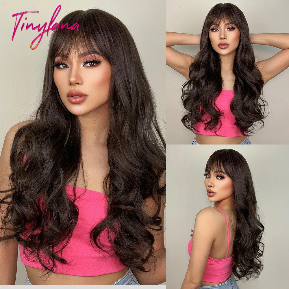 Synthetic Heat Resistant Curly Ombre Long Wavy Wigs with Bangs