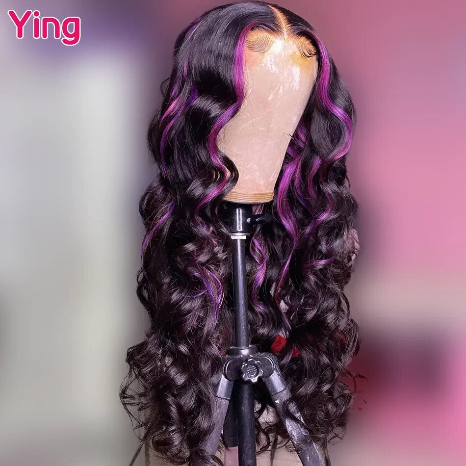 Lace Front Highlight Purple/ Blue Body Wave Brazilian Remy Human Hair Wig