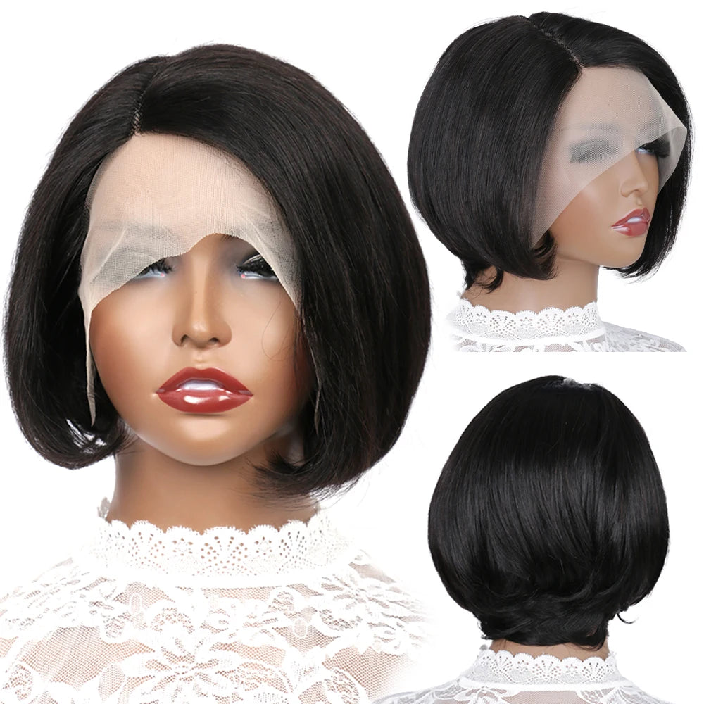 Pixie Cut Lace Front Transparent Side Part Short Bob Human Hair Wig