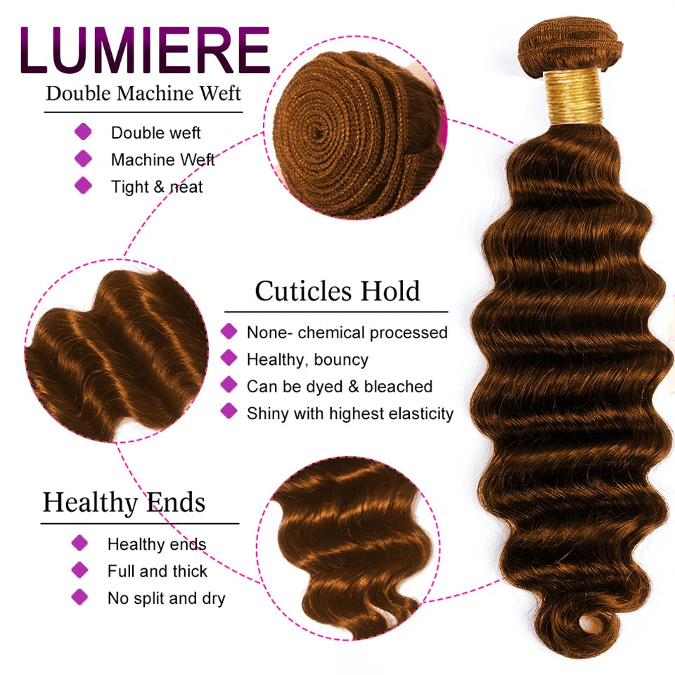 Loose Deep Wave Chocolate Brown Brazilian Human Hair Frontal Bundles With Closure