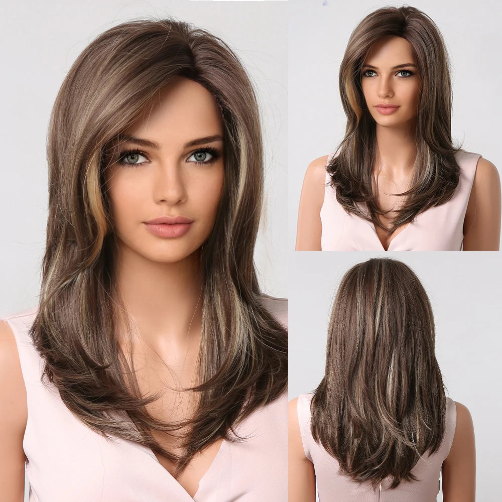 Synthetic Heat Resistant Ombre Long Straight Layered with Bangs Wigs