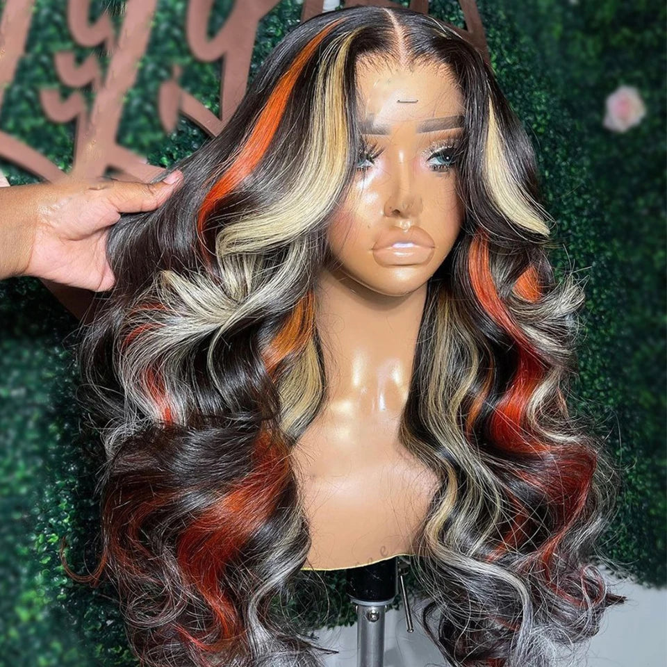 Highlight Blonde Orange Ginger Lace Frontal with Bundles Remy Human Hair