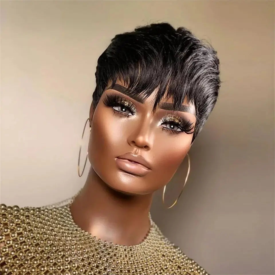 Pixie Cut Short Bob Brazilian Virgin Human Hair With Bangs Wig