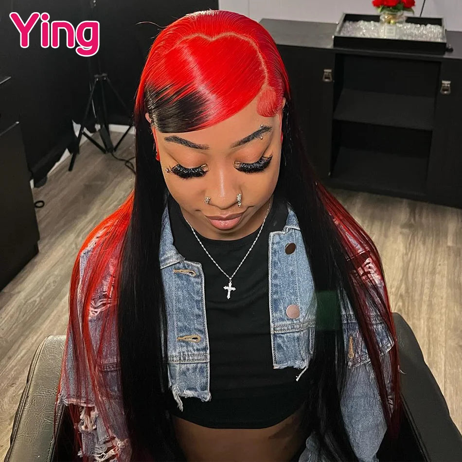 Lace Front PrePlucked With Baby Hair Peruvian Bone Straight Red Root Wig