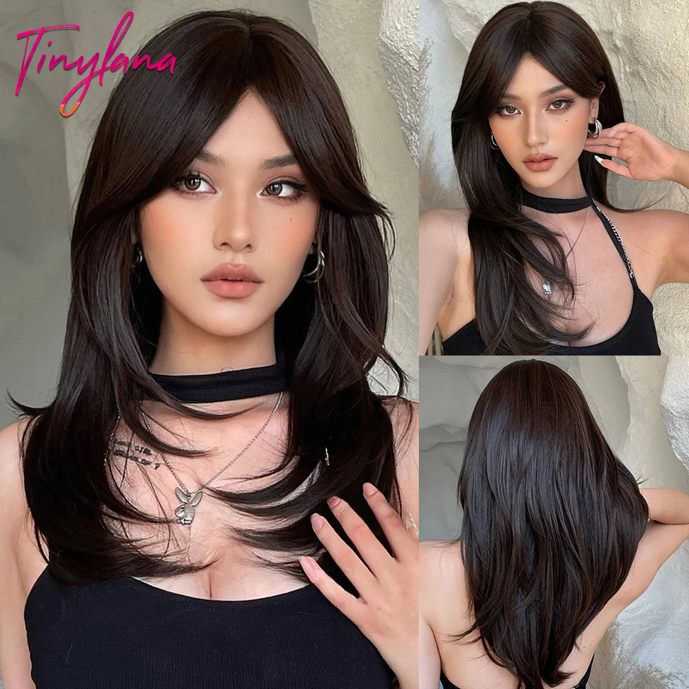 Synthetic Heat Resistant Long Straight with Bangs Ombre Layered Wig