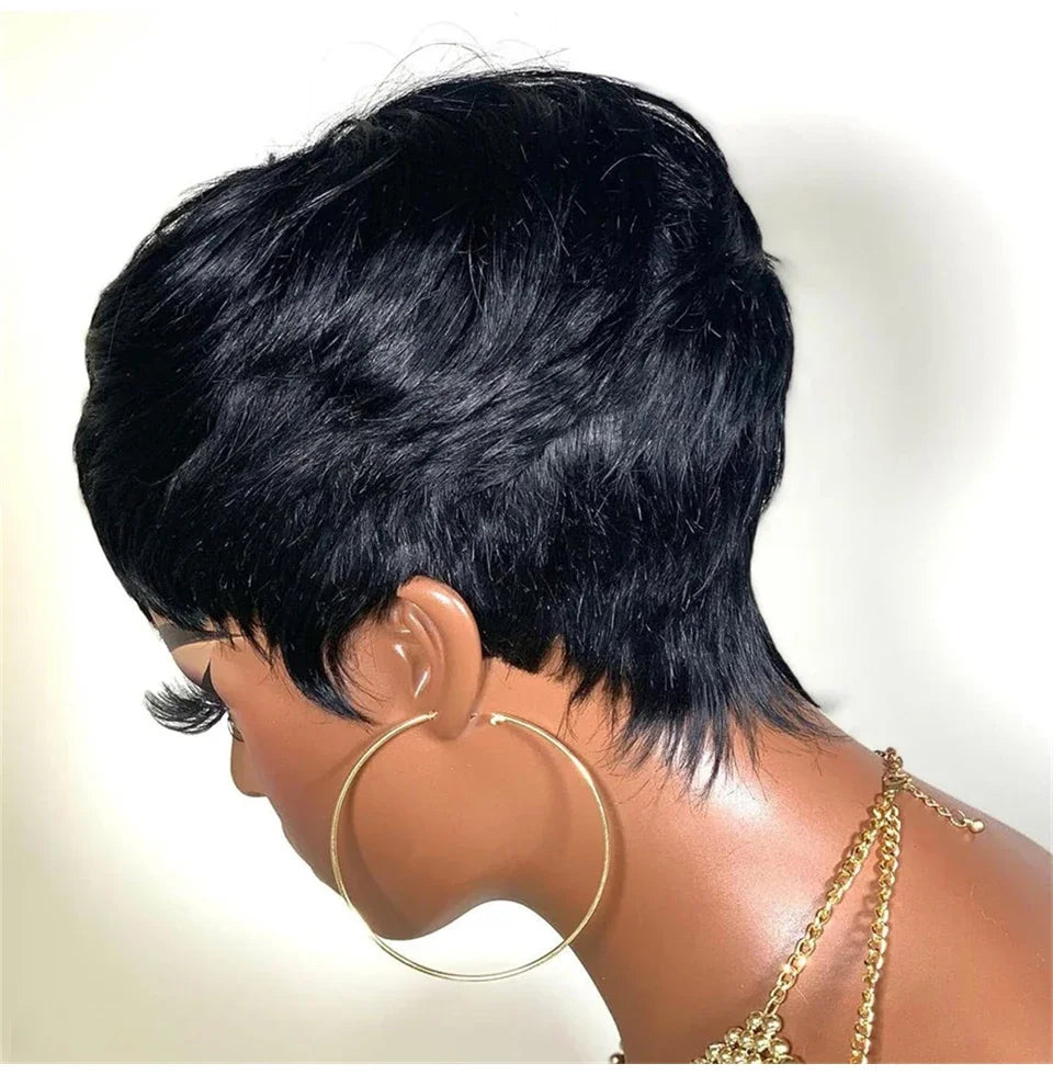 Pixie Cut Short Bob Brazilian Virgin Human Hair With Bangs Wig