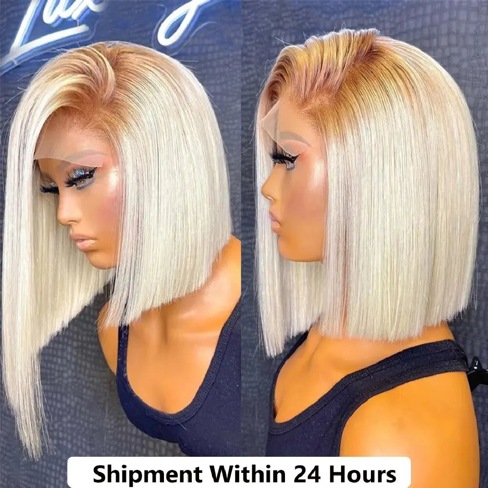 Lace Front Transparent Preplucked Brazilian Human Hair Blonde Ombre Bob Wig