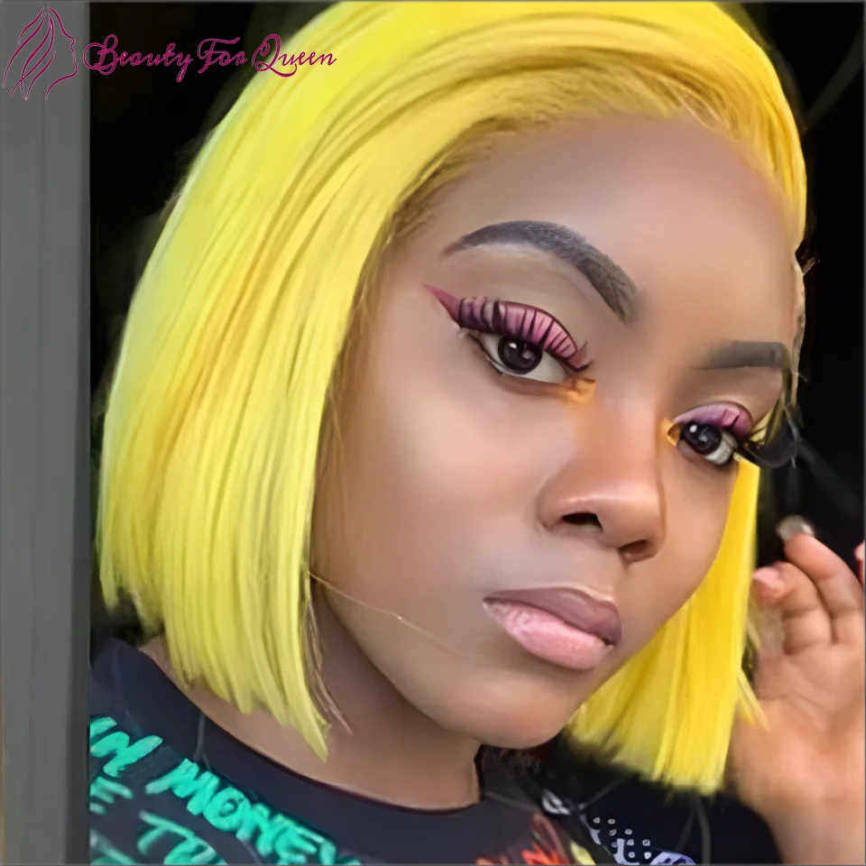 Lace Front Yellow Transparent Straight Short Bob Brazilian Human Remy Hair Wigs