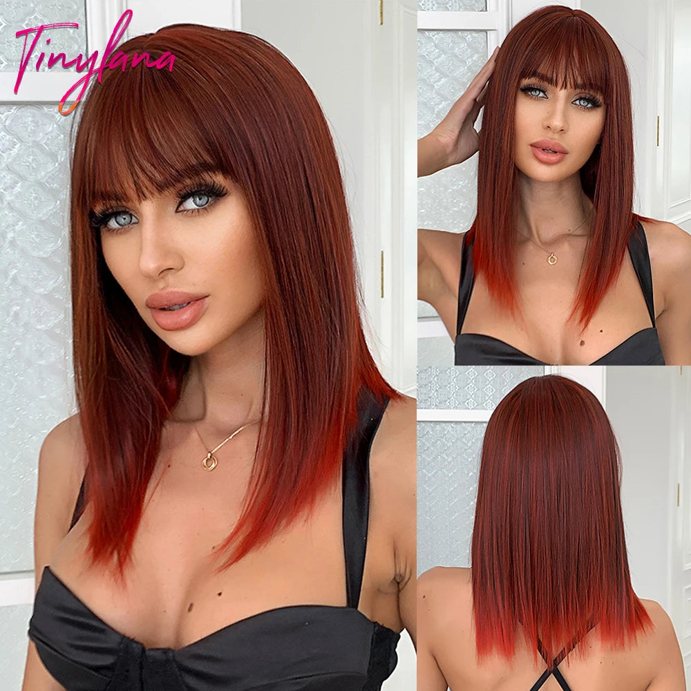 Synthetic Heat Resistant Long Straight with Bangs Ombre Layered Wig