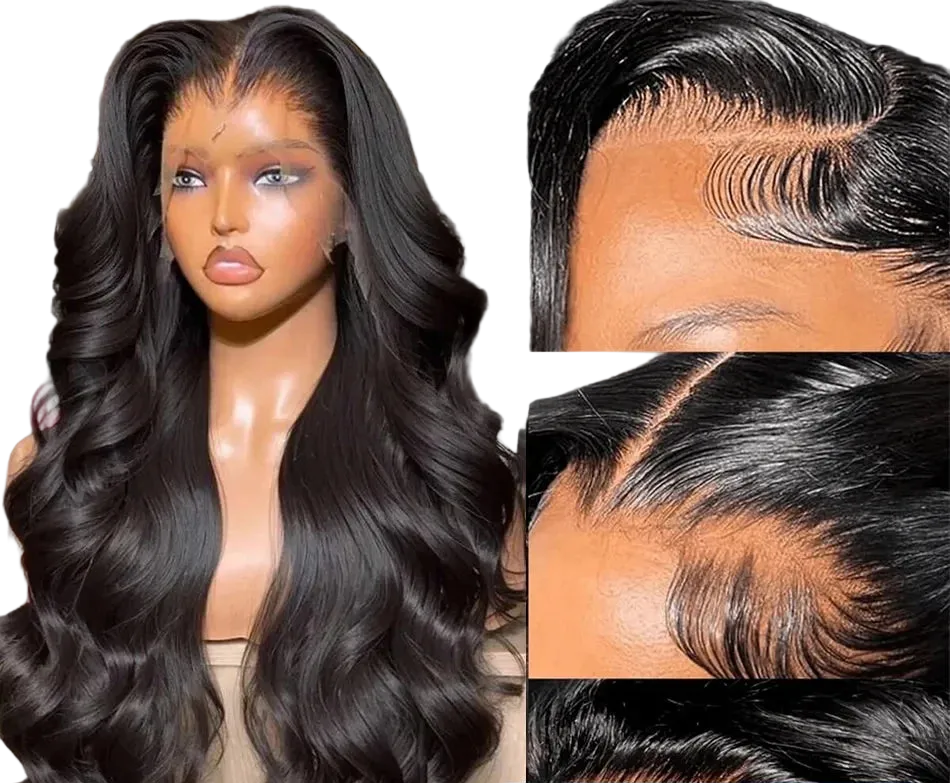 JNETTE CHANEL lace front pre-plucked HD body wave human hair wig showcasing natural hairline and textured waves.