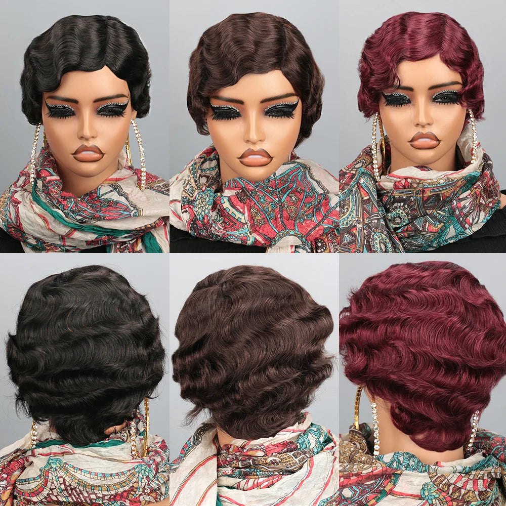 Pixie Cut Short Finger Wave Human Hair Wig