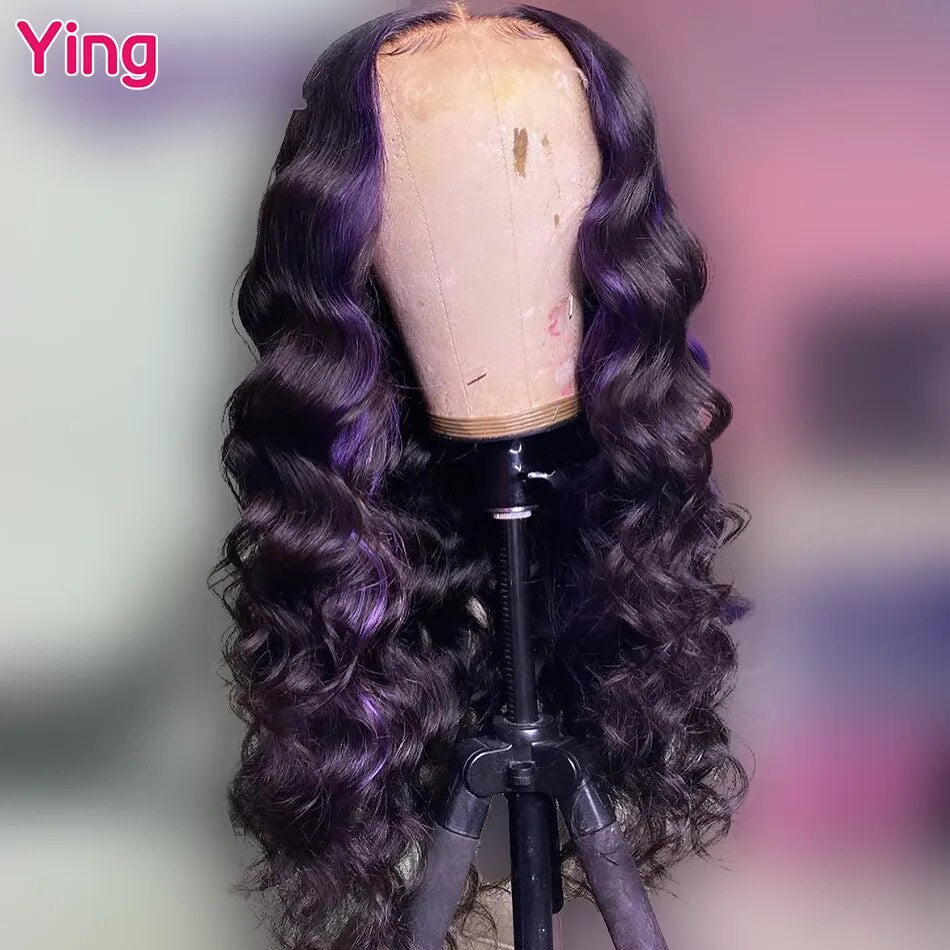 Lace Front Highlight Purple/ Blue Body Wave Brazilian Remy Human Hair Wig
