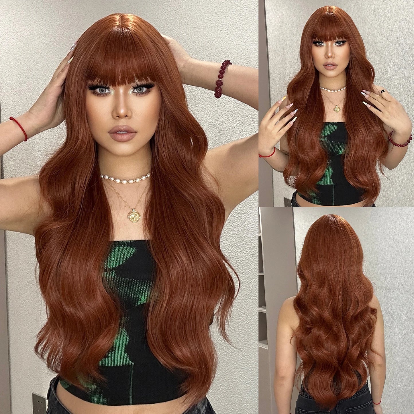 Synthetic Heat Resistant Curly Ombre Long Wavy Wigs with Bangs