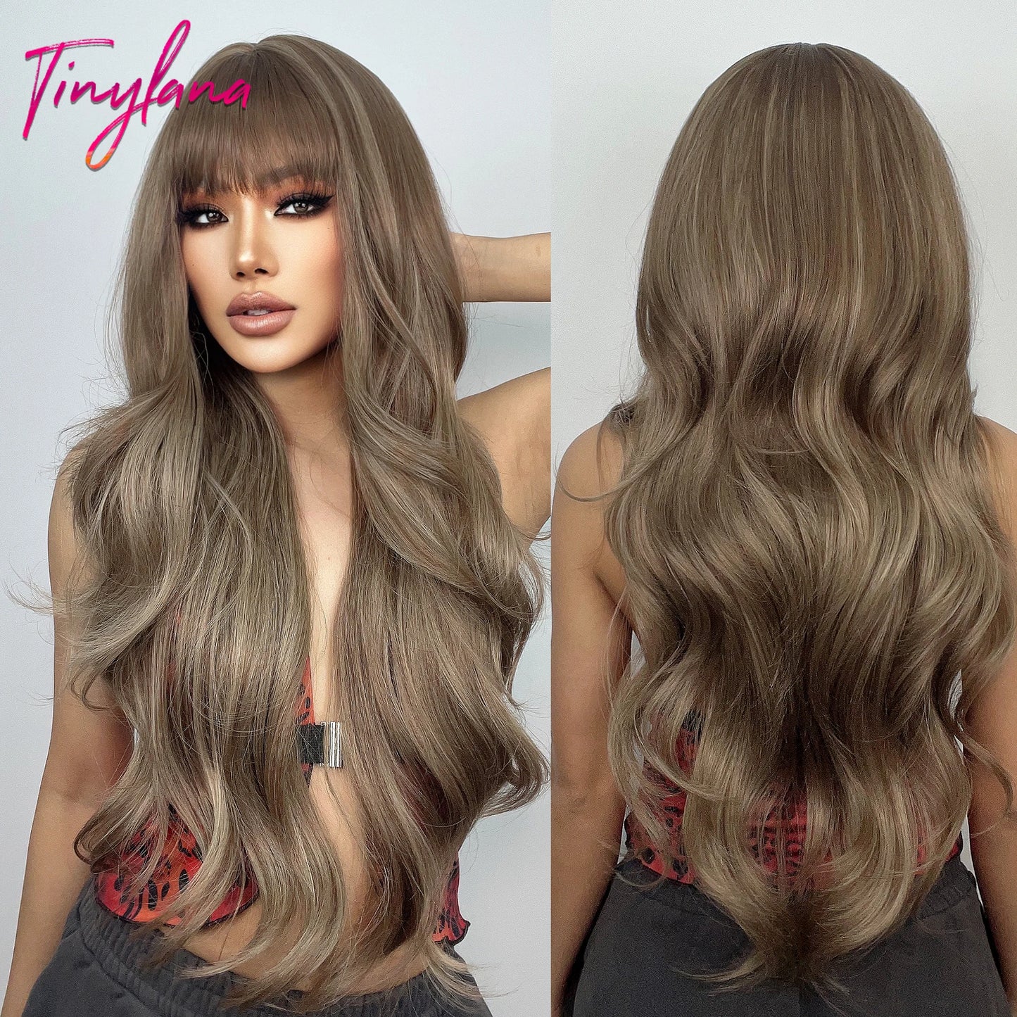 Synthetic Heat Resistant Curly Ombre Long Wavy Wigs with Bangs
