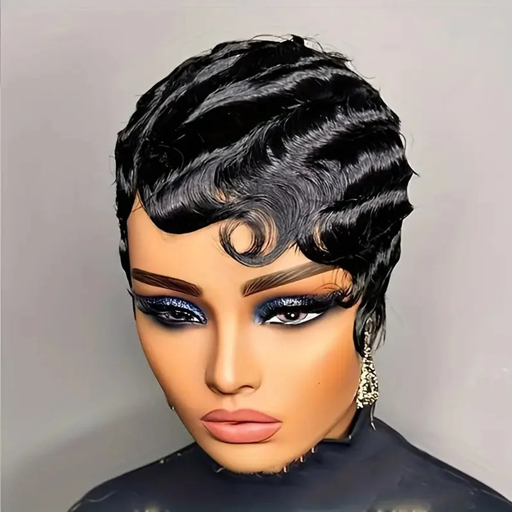 Pixie Cut Short Finger Wave Human Hair Wig