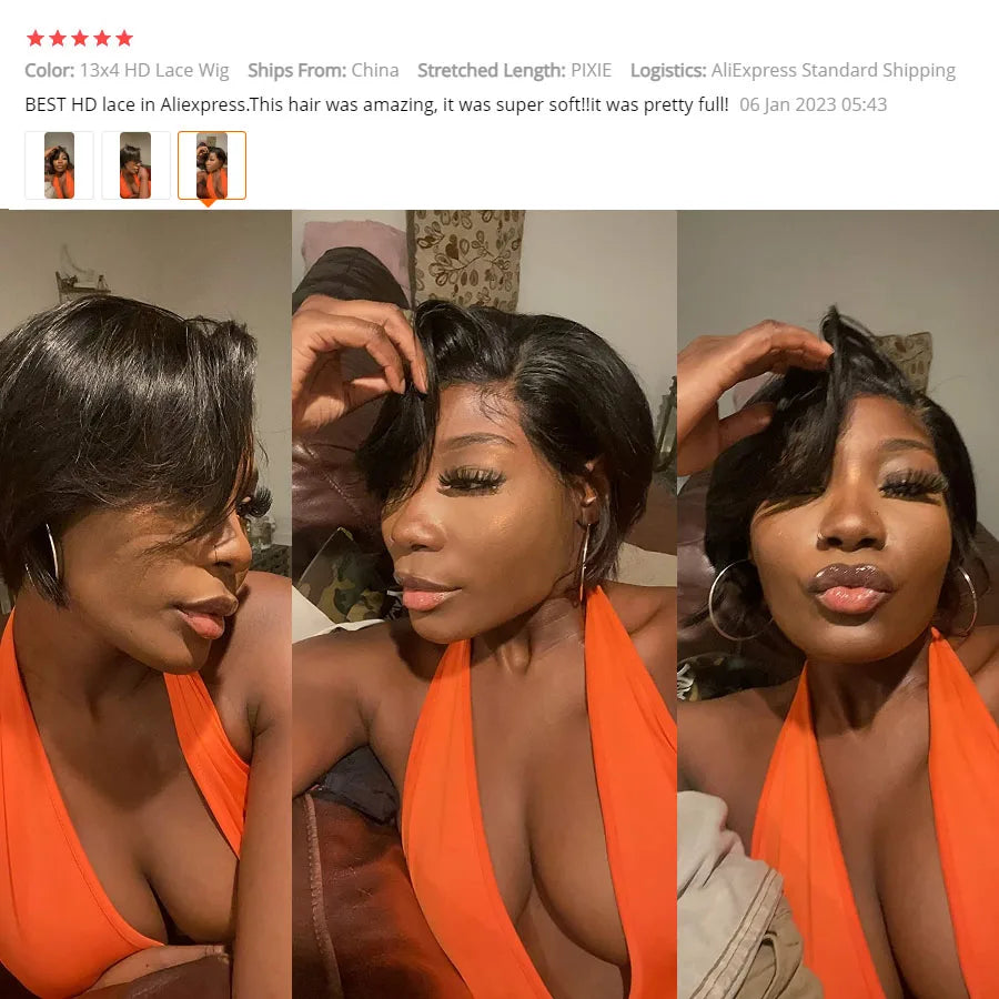Lace Front Pre plucked Transparent Pixie Cut Human Hair Wigs
