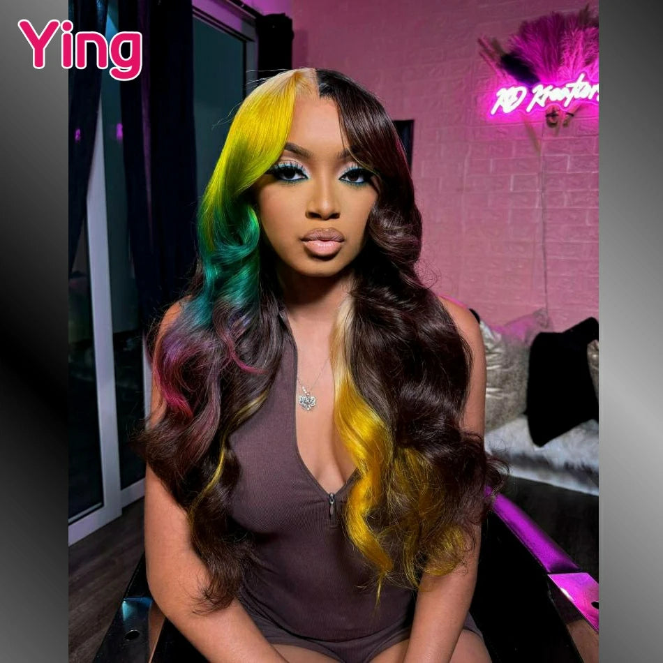 Lace Front Human Hair Multicolor Body Wave Pre Plucked Wigs