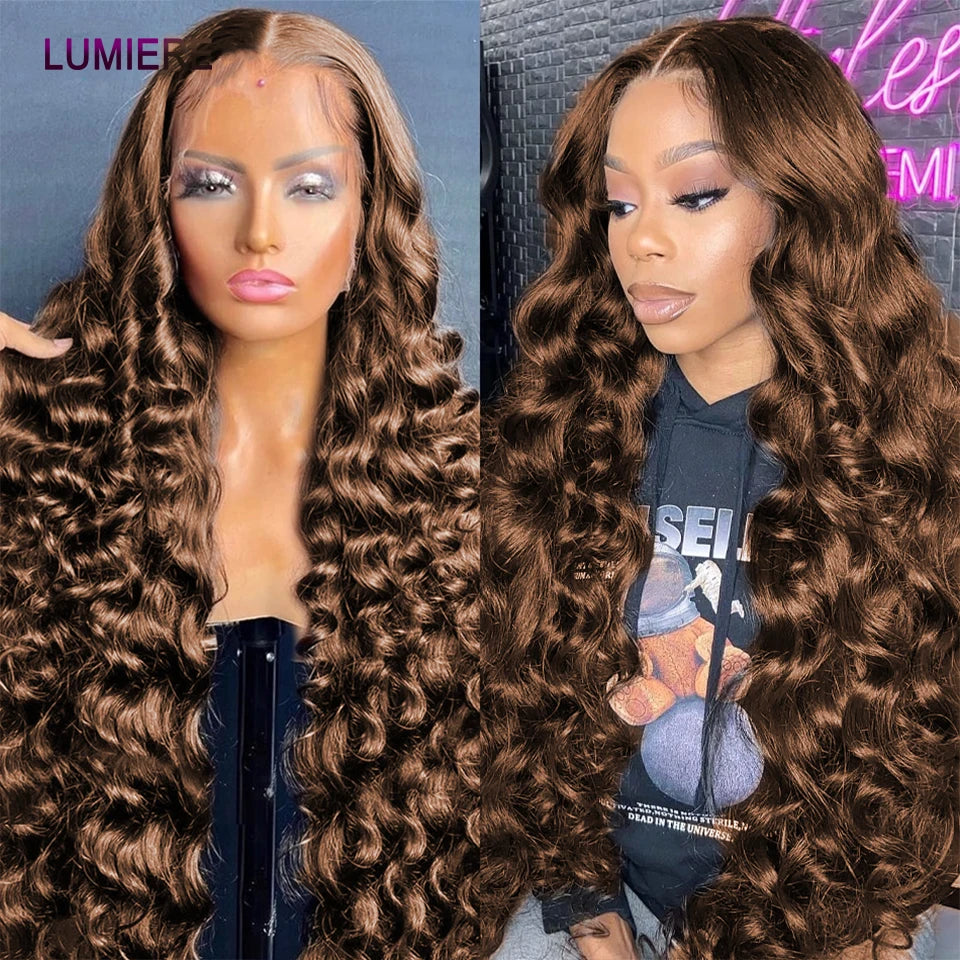 Loose Deep Wave Chocolate Brown Brazilian Human Hair Frontal Bundles With Closure
